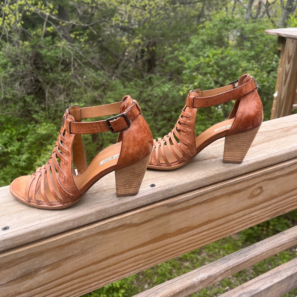 Paul Green Brown Christy Caged Strappy Open Toe Block Heel Sandals